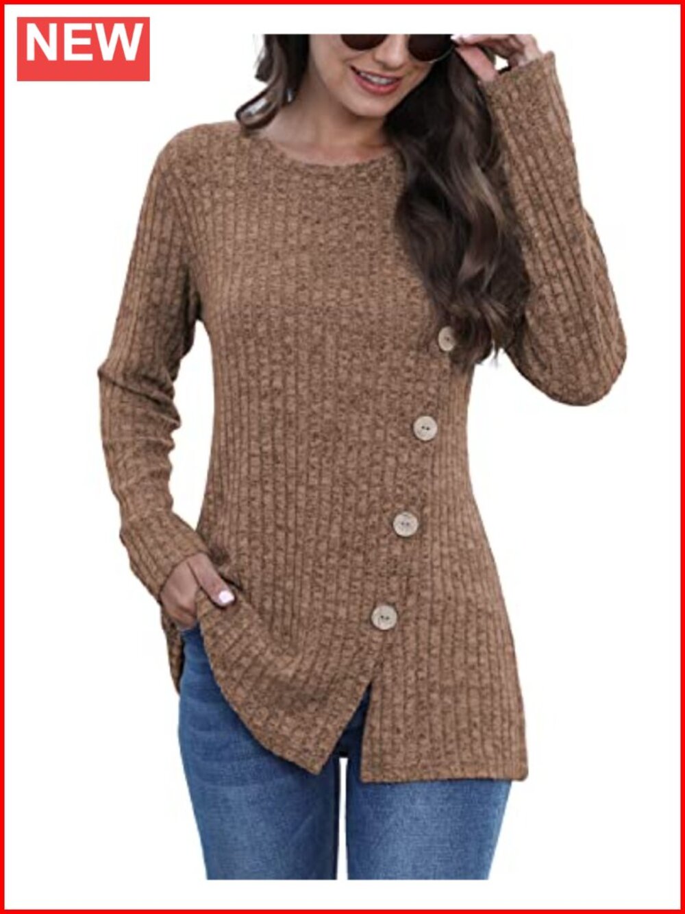 JomeDesign Long Sleeve Crew Neck Lightweight Sweater Tunic Top